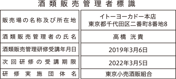 酒類販売管理者標識