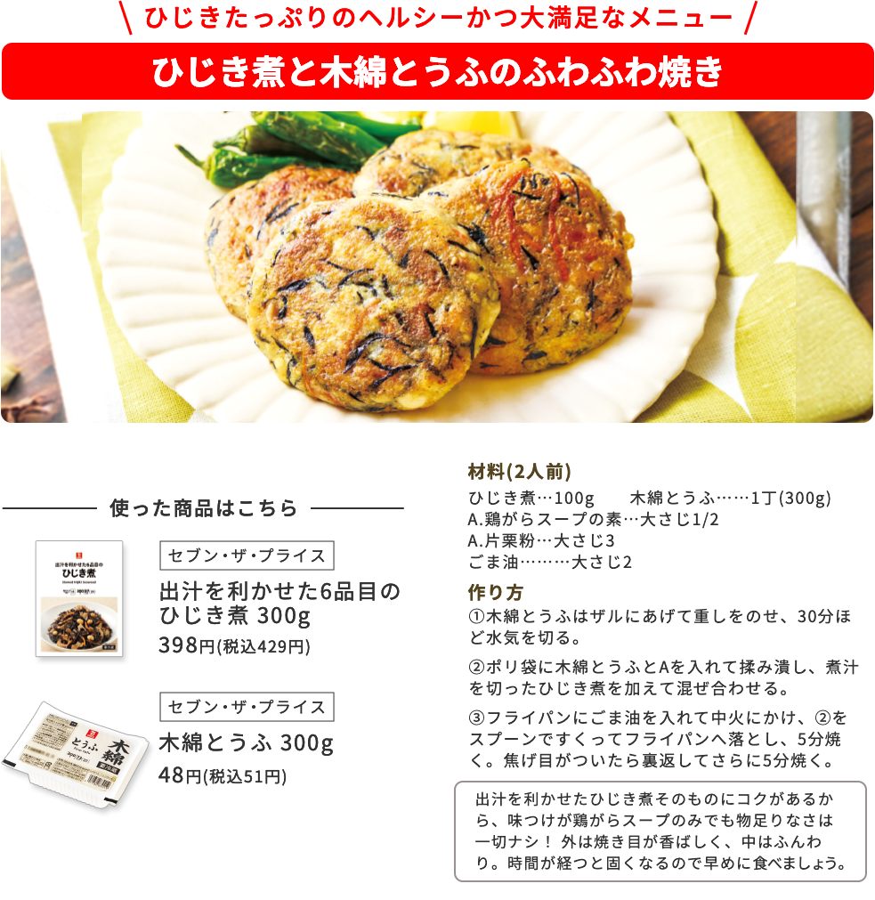 ひじきたっぷりのヘルシーかつ大満足なメニュー ひじき煮と木綿とうふのふわふわ焼き