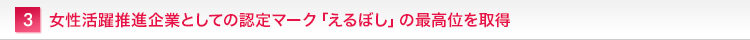 女性活躍推進企業としての認定マーク「えるぼし」の最高位を取得
