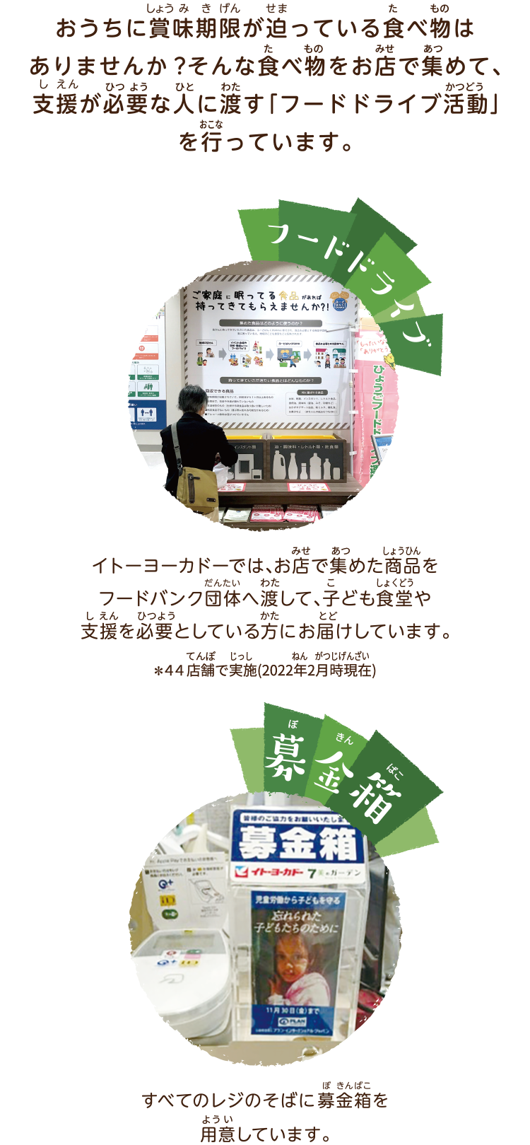 8. お客さんがお店の人に品物を渡してるよ?|フードドライブ|募金箱