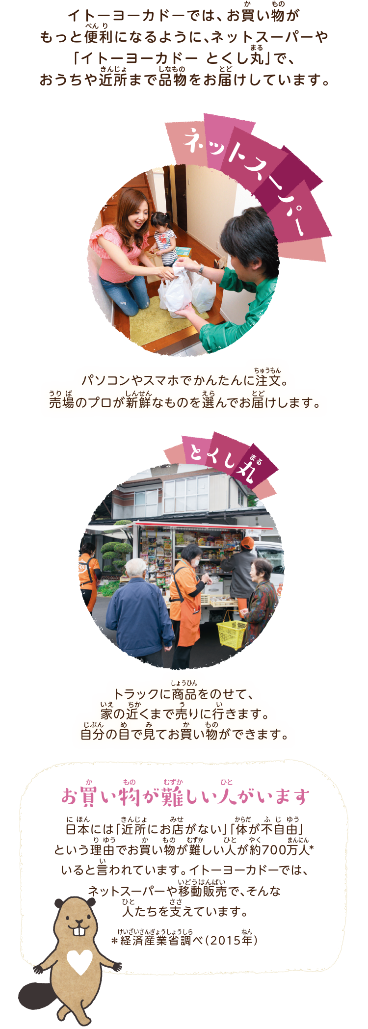 9. お店に行かなくてもお買い物できるんだ!|ネットスーパー|とくし丸(移動販売)|お買い物が難しい人がいます