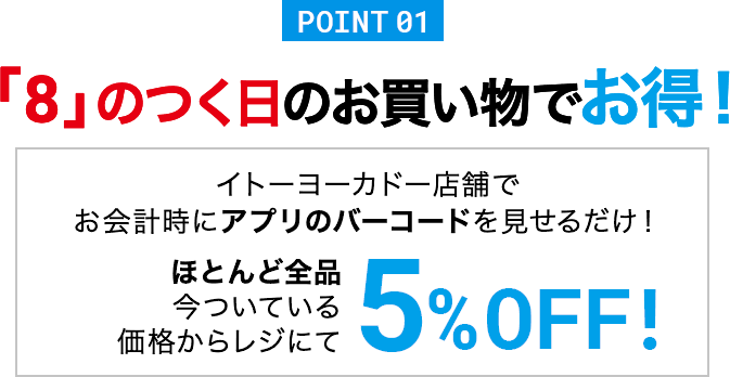 「8」のつく日の買い物でお得!