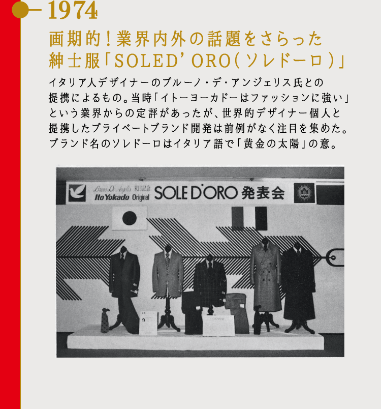 1974 画期的！業界内外の話題をさらった紳士服「SOLED’ORO（ソレドーロ）」