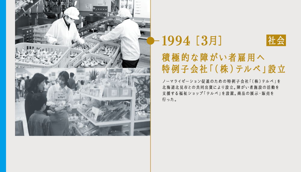 1994 ［3月］積極的な障がい者雇用へ特例子会社「（株）テルべ」設立