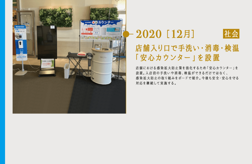 2020 ［12月］店舗入り口で手洗い・消毒・検温「安心カウンター」を設置