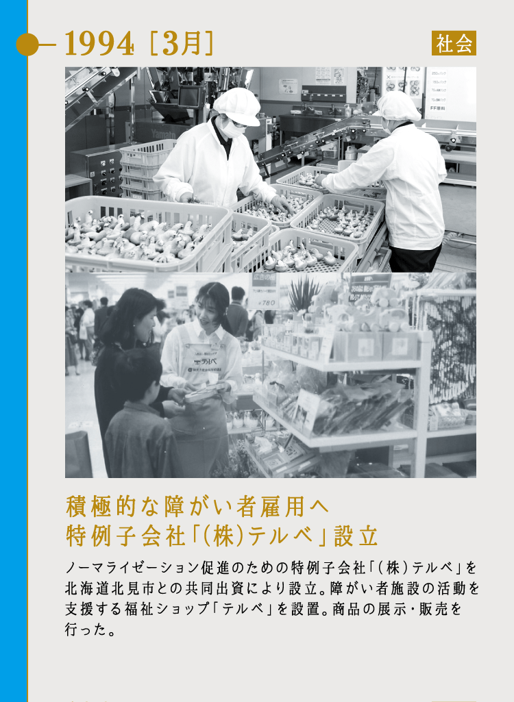 1994 ［3月］積極的な障がい者雇用へ特例子会社「（株）テルべ」設立