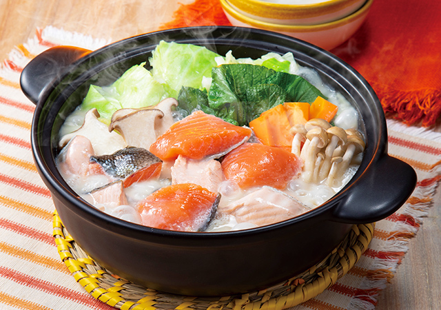 鮭と小松菜のアーモンドミルクシチュー鍋