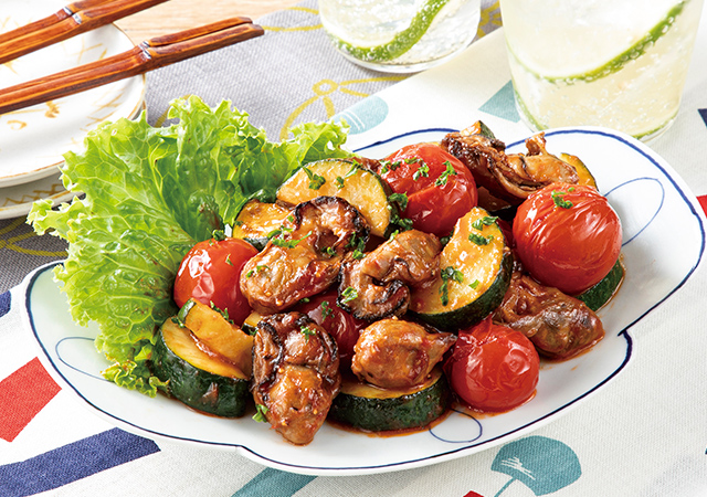 牡蠣と夏野菜のケチャップ炒め