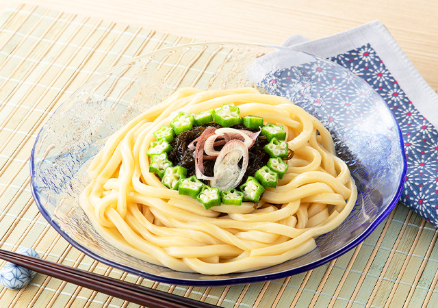 のどごしつるり!もずくオクラ冷やしうどん