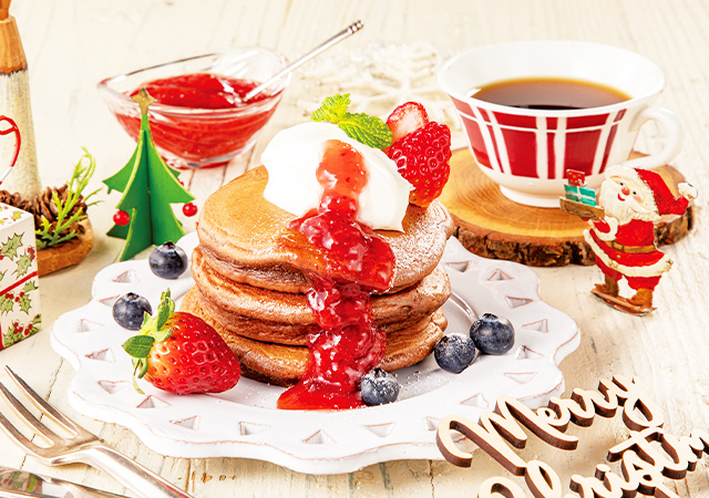 ココアパンケーキのいちごソース