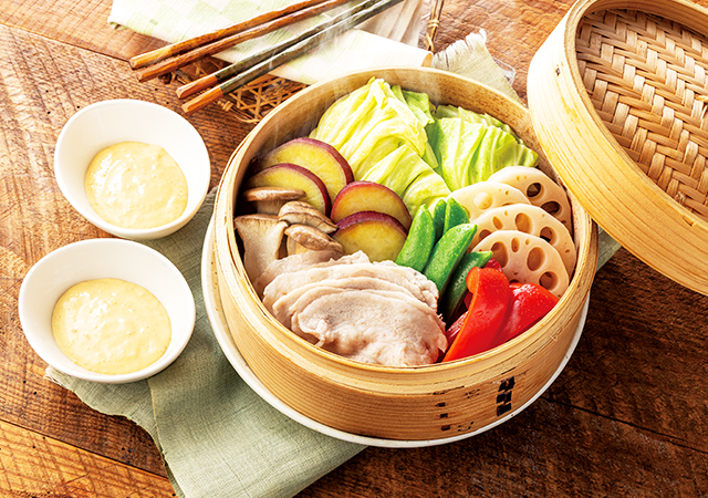 みそマヨで食べるせいろ蒸し