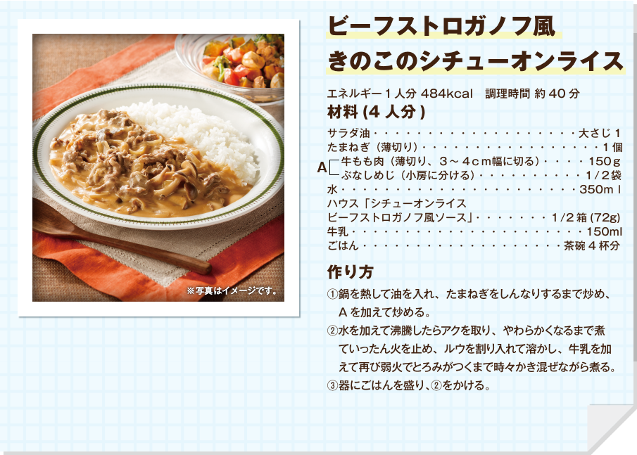 ビーフストロガノフ風きのこのシチューオンライス