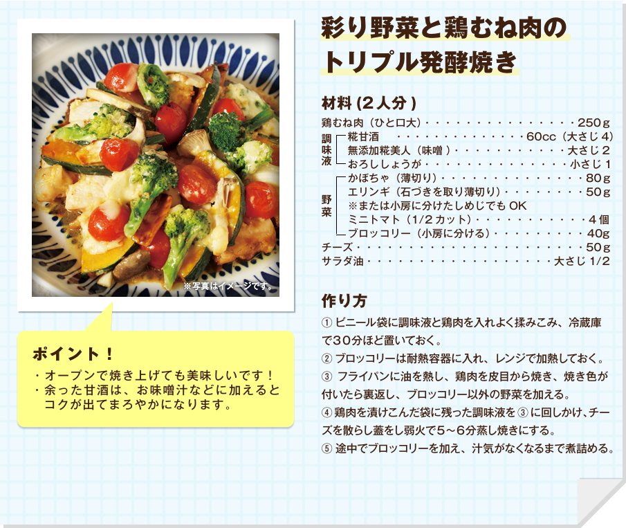 彩り野菜と鶏むね肉のトリプル発酵焼き