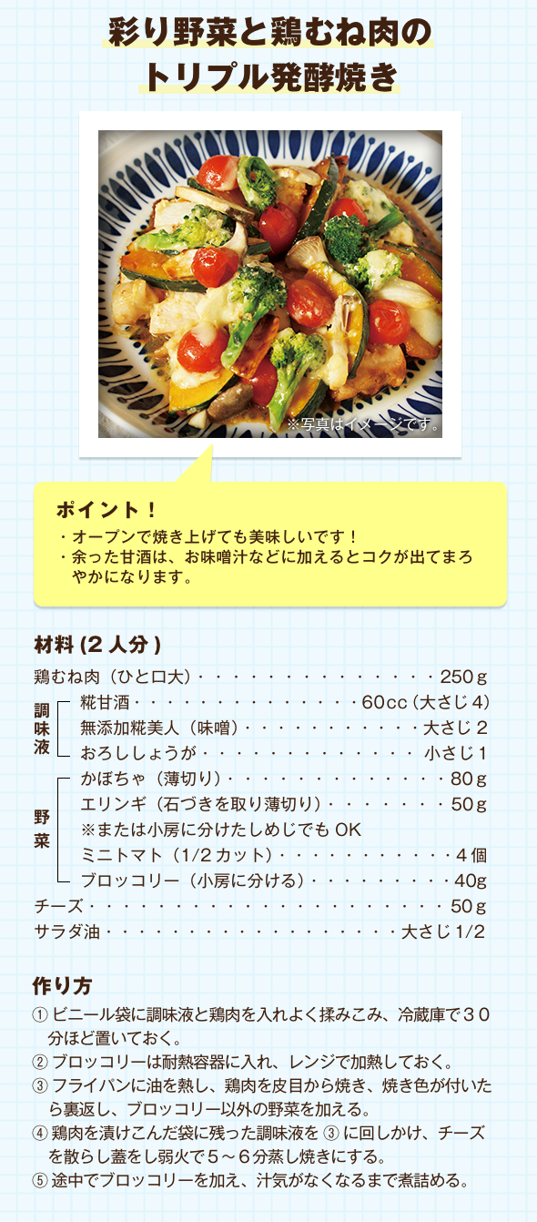 彩り野菜と鶏むね肉のトリプル発酵焼き