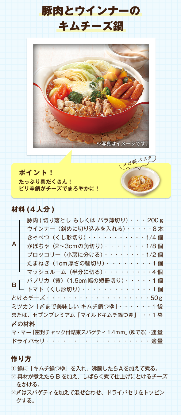 豚肉とウインナーのキムチーズ鍋