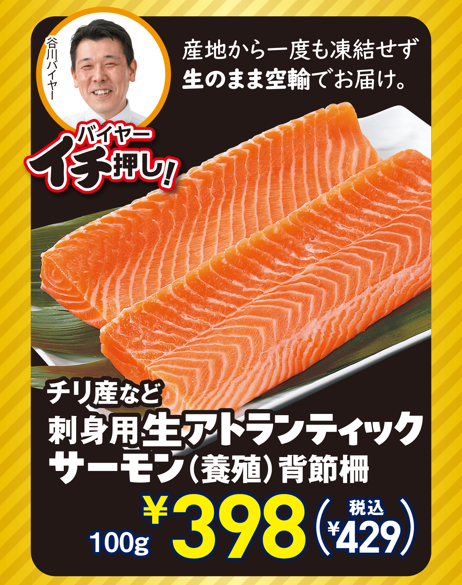 産地から一度も凍結せず生のまま空輸でお届け。チリ産など刺身用生アトランティックサーモン(養殖)背節柵