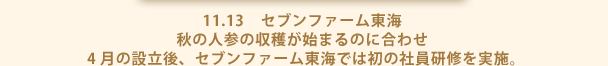 11.13　セブンファーム東海 秋の人参の収穫が始まるのに合わせ 4月の設立後、セブンファーム東海では初の社員研修を実施。