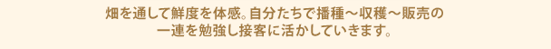 畑を通して鮮度を体感。自分たちで播種～収穫～販売の一連を勉強し接客に活かしていきます。