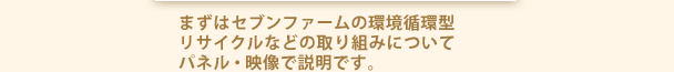 まずはセブンファームの環境循環型リサイクルなどの取り組みについてパネル・映像で説明です。