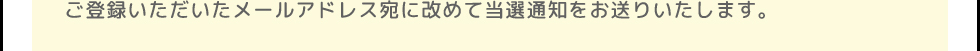 ご登録いただいたメールアドレス宛に改めて当選通知をお送りいたします。
