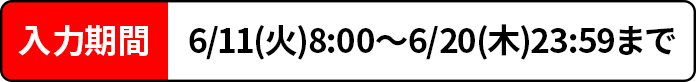 入力期間 6/11(火)8:00〜6/20(木)23:59まで