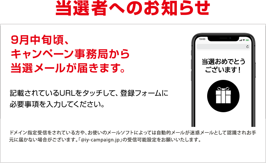 当選者へのお知らせ