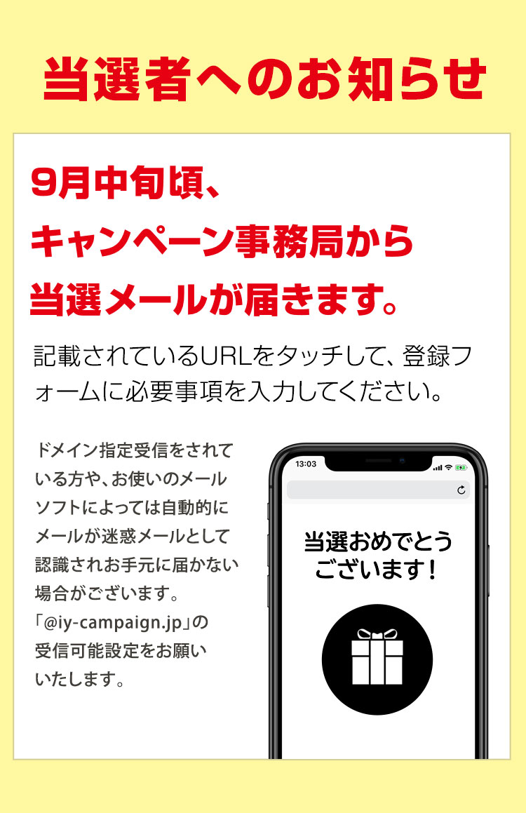 当選者へのお知らせ