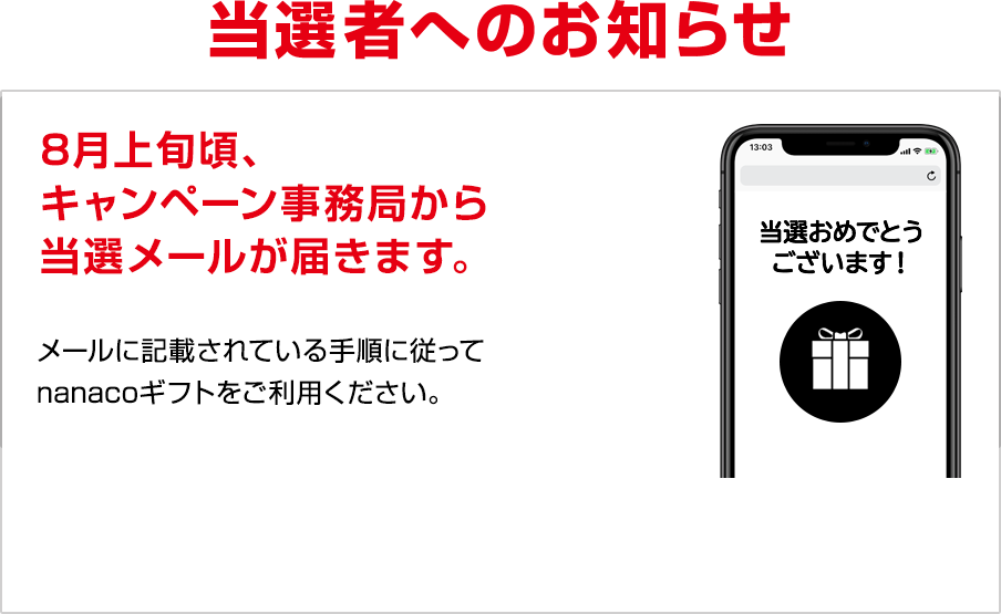 当選者へのお知らせ