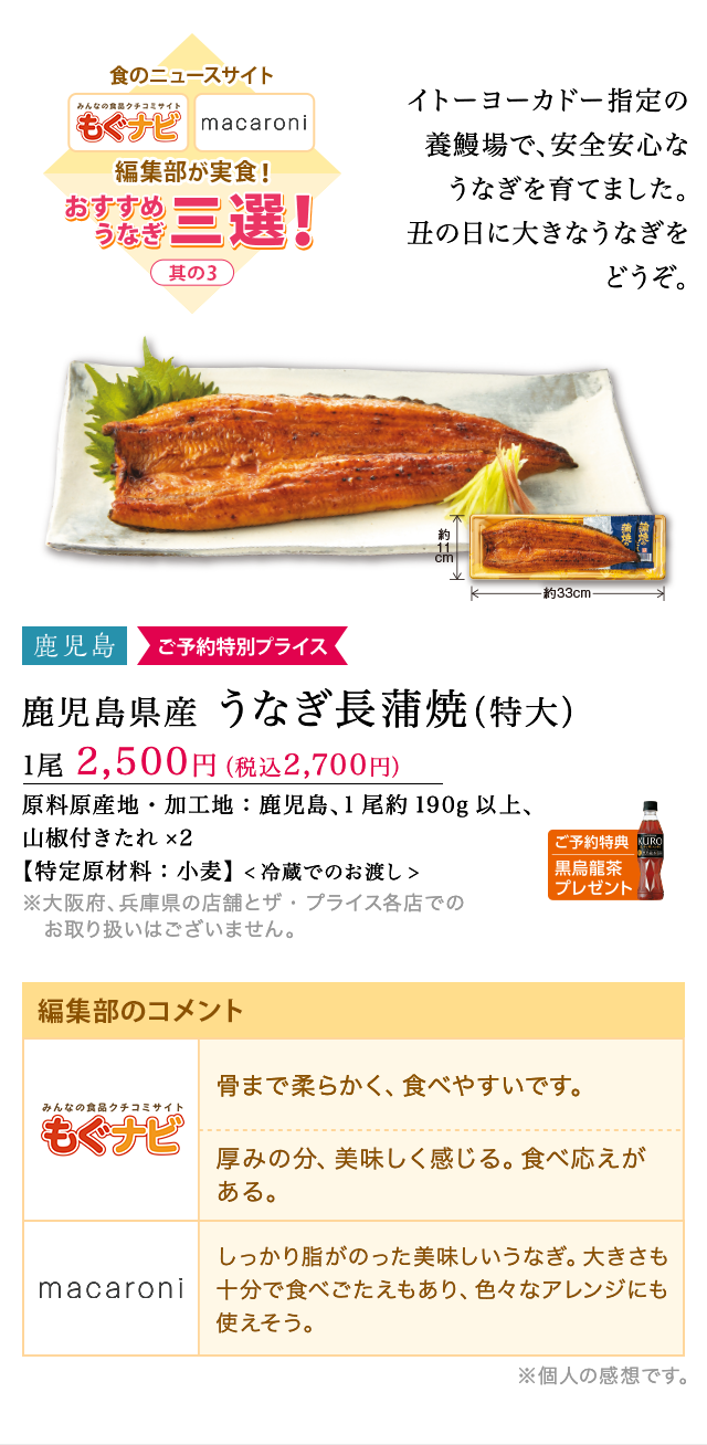 鹿児島県産 うなぎ長蒲焼(特大)